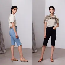 夏用 軽量ストレッチ デニムパンツ【ハンドメイド フリンジ裾・ハイウエスト・ヒップアップデザイン】
