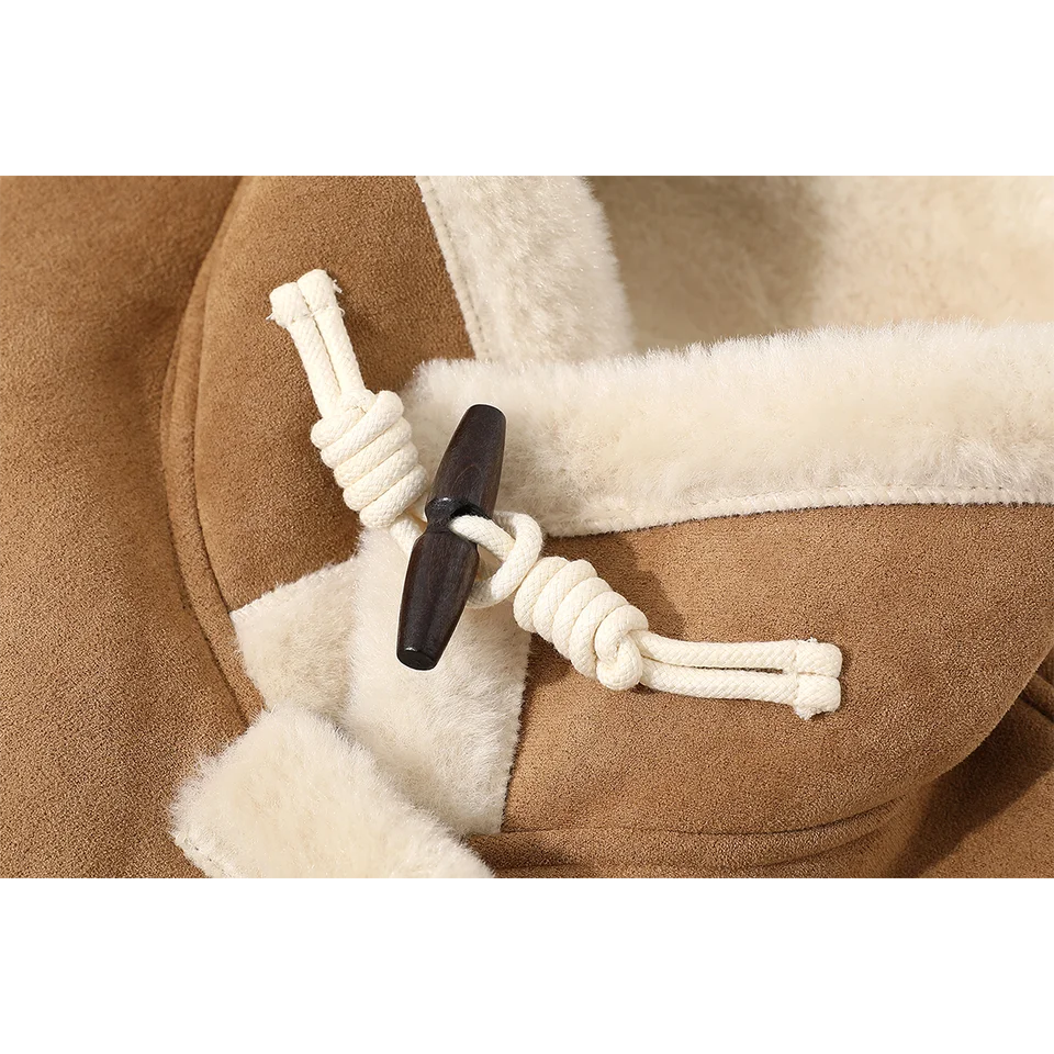 NS フレンチスタイルのレトロカジュアル女子用羊羔絨中長コート【厚手・保温・スタンドカラー】