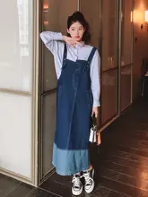 ツートンカラーのデニムサロペットスカート【フランス風・ヴィンテージ・デザイン性あり】（セットアップ対応）