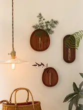 木製ガラス試験管花瓶【壁掛け・水耕栽培・小型グリーン植物用・個性的なインテリア装飾】