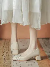 粗いヒールのレディースシューズ【国風・チーパオやマミンスカートに合う・結婚式用・新婦・伴娘用】
