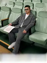 春用フィットストライプブレザー【大きいサイズ・翻びらきカラー】