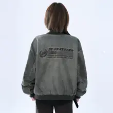 アメリカンレトロ風ウォッシュ加工の野球ジャケット【ゆったりシルエット・カップル向け・工装スタイル】