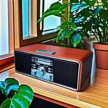 ヴィンテージ木製デスクトップラジオ【Bluetoothスピーカー・カードスロット付・三波対応】