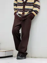深いコーヒーブラウンのコットンツイルストレートパンツ【ゆったりカジュアルデザイン】