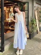 韓国風シンプル透かしデザインの連衣裙【夏用・重ね着対応・美しい印象】（セットアップ対応）