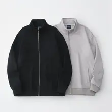 460G重厚コットンフリースジャケット【冬用・スタンドカラー・ジップアップ・シンプルデザイン・保温性】