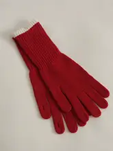 タッチスクリーン対応の長めニット手袋【細いコントラストカラー・編み模様】