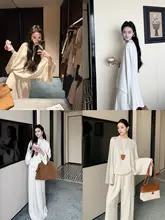 秋冬用の美しいデザイン！ゆったりとしたトップスとスカートの二つ組（セットアップ対応）