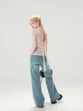 夏にぴったりなルーズフィットワイドレッグデニムパンツ【勿忘蓝・軽量薄手】