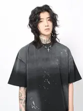 半袖Tシャツ メンズ ヘビーウェイト グラデーション USED加工 オーバーサイズ ルーズ アメカジ ヴィンテージ ストリート トップス「Mz」