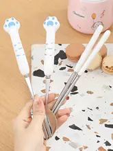 かわいいカートゥーンデザインの304ステンレス製食器セット【スプーン・フォーク・箸・学生用・携帯便利】（セットアップ対応）