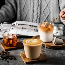 耐熱性のグラス コーヒーカップ【持ち手付き・シンプルデザイン・高硼珪酸ガラス製】