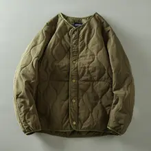 メンズ 立体キルティング コットンジャケット【無領・シンプル・保温性・冬用】
