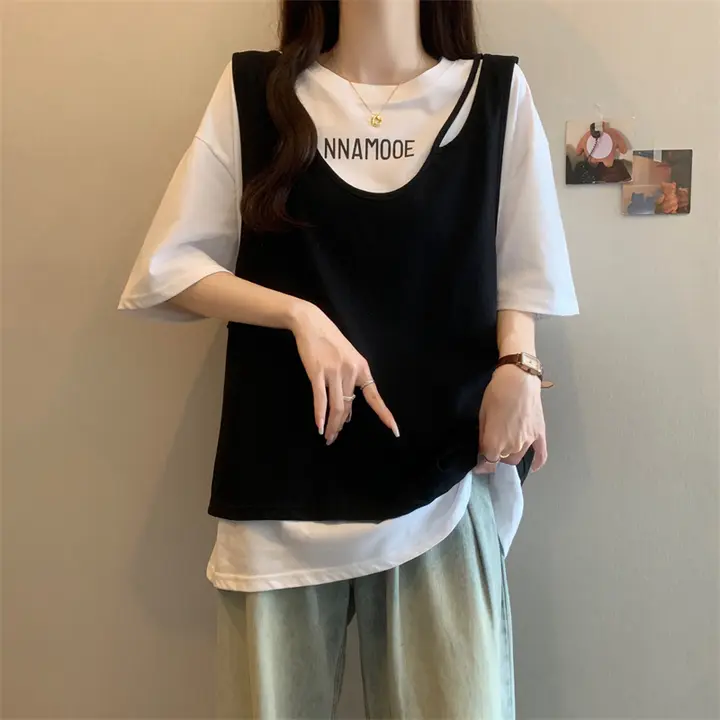 夏用カジュアルなTシャツとベスト【大きいサイズ・フィット・短袖】（セットアップ対応）