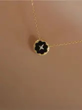 バロックデザインの18Kゴールド黒メノウ円形ネックレス【フレンチスタイル・レトロな純銀製・黒い八芒星モチーフ】