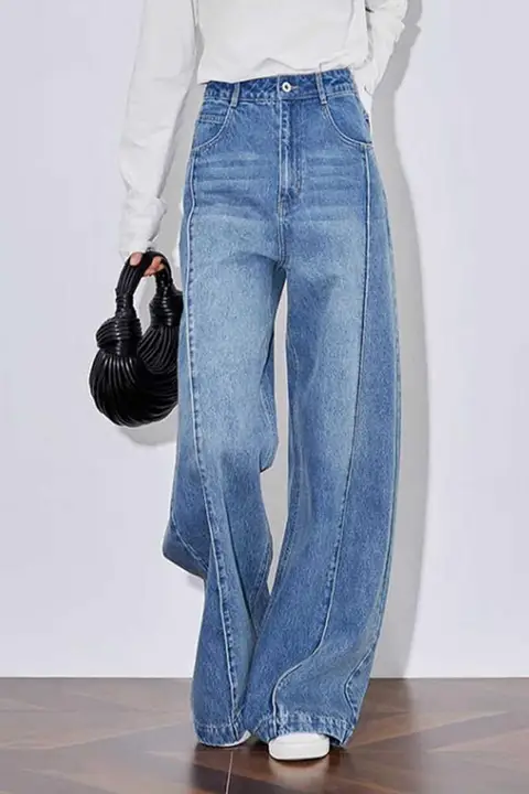梨型体型にフィットするハイウエスト太もも広がりデニムパンツ【女性用・長丈・スタイルアップ】