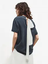 背中結びデザインのゆったりしたTシャツ【ラウンドネック・極上の柔らかさ・春用】（セットアップ対応）