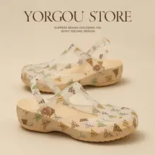 夏用クリスタルプリントの通気性シューズ【防滑・厚底・マリージェーンスタイル】