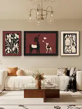 フレンチスタイルのヴィンテージ風リビング用装飾画【馬到成功・三連画】