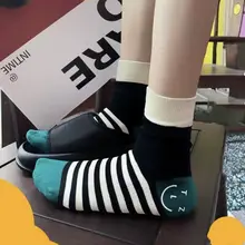 chiptease 冬用カラーライン入りスマイルプリントソックス【女性用・カジュアル・ストリートスタイル】