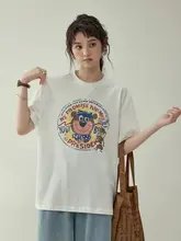 AMUU クマプリント丸首ルーズフィットTシャツ【レディース・夏用・カジュアル】