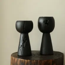 黒色の実木キャンドルホルダー【モダンシンプル・和のテイスト】