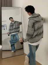 フード付き ニットカーディガン アメリカンスタイル ストリート ヴィンテージ 秋冬 着回し ルーズ カラーブロック 3つボタン 「Holocene」