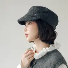 ウール製 平頂ハンチング帽子【秋冬用・レトロデザイン・シンプルスタイル】（セットアップ対応）