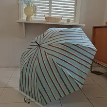 レトロストライプ柄ロングハンドル傘【晴雨兼用・自動開閉・UVカット・ミントカラー】
