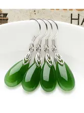 和田玉のロングピアス【天然翡翠・925シルバー・水滴デザイン】