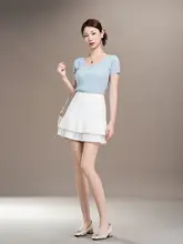 高腰デザインの白いプリーツミニスカート【夏用・防走光・女性用】（セットアップ対応）