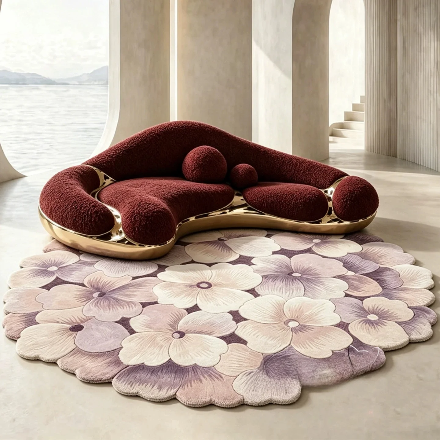 円形のシャギーラグをどう選ぶ？現代風のリビングに合う「粉紫色の花びら」が意外に人気な理由