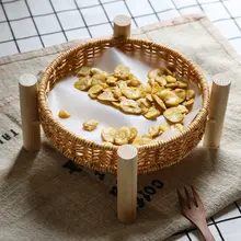 2段式木製トレイスタンド【果物・お菓子用・手作り竹製・トレイ付き】