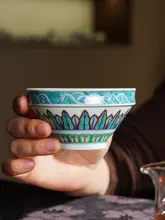 手描き青花デザインの陶器茶杯【斗彩・高級品】