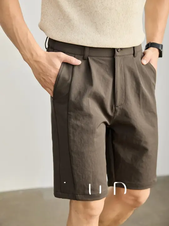 ハーフパンツ メンズ ダブルタック ハーフゴムウエスト ストレート 防シワ加工 冷感 カジュアル 通勤 オフィスカジュアル「LUUD」