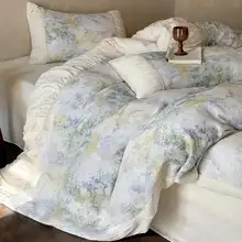 ロマンティックな水墨植物柄の花卉デザインベッドカバー【コットン二重・柔らかく通気性抜群】（セットアップ対応）