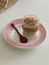 セラミックプレート パスタ デザート 繊細なレトロ ピンク レース エンボス