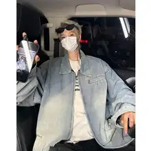 アメリカンビンテージデザインの肩パッド付きジップアップカジュアルジャケット【ルーズフィット・グラデーションウォッシュデニム】