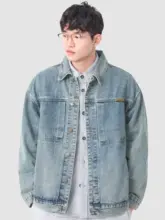 ヴィンテージ風ウォッシュデニムジャケット【メンズ・秋用・ゆったりシルエット・ワークスタイル】