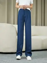 ハイウエストストレートデニムパンツ【細身・春用・ロング丈】