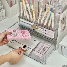 透明文具収納ボックス【大型・引き出し式・多機能ペン立て・デスクトップ用】