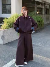 レトロなデザインのアウタージャケット【ゆったりシルエット・春秋用・カジュアル・フレアパンツと組み合わせ可】（セットアップ対応）