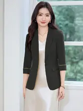 七分袖ジャケット【薄手・高級感・サテン仕立て・ドレッシーなデザイン】（セットアップ対応）