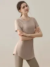 女性用ランニ  ングウェア【ショートスリーブ・夏用・カジュアル・ヒップ隠し・速乾・フィットネスTシャツ・ミドル丈】（セットアップ対応）