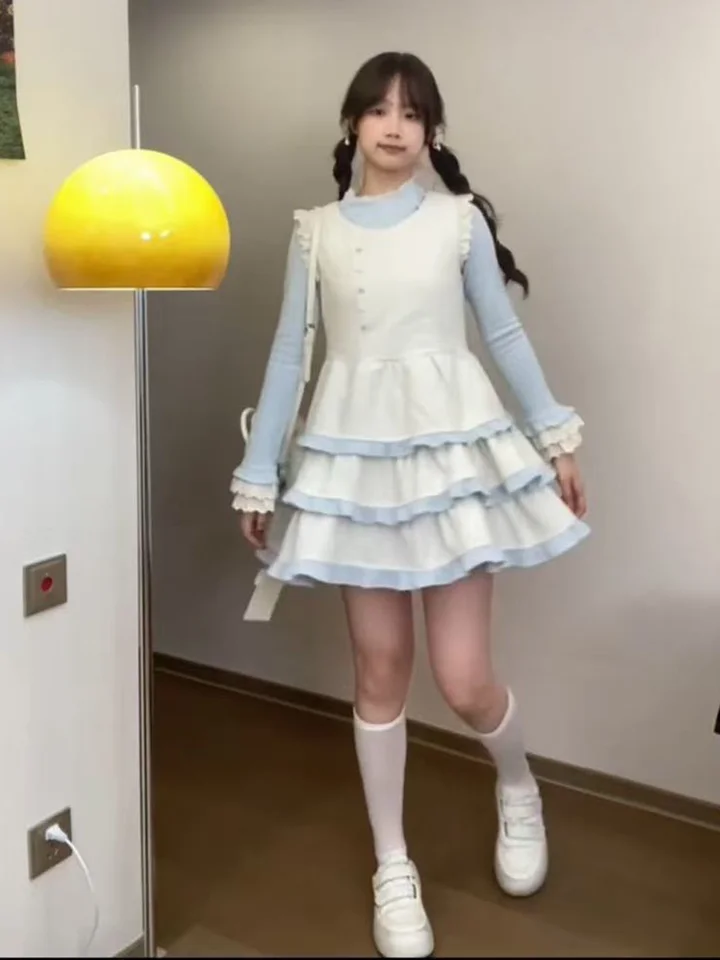 甘いデザインのノースリーブチュニックケーキスカート【レースイン  ナー・春向け・ドレスアップ対応】（セットアップ対応）