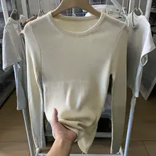 薄荷色の長袖セーター【フィット感・ウール混・ラウンドネック】（セットアップ対応）