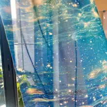 青色の海底模様シフォンカーテン【透光性・DIY用・ドアや窓に最適】（セットアップ対応）