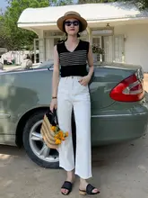 高腰ホワイトデニムパンツ【ワイドレッグ・フィット・春夏用】（セットアップ対応）