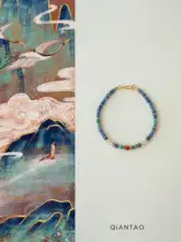青玉棠天然緑松・南紅・ブルークリスタルブレスレット【中華風・女性用・文芸的ギフト】